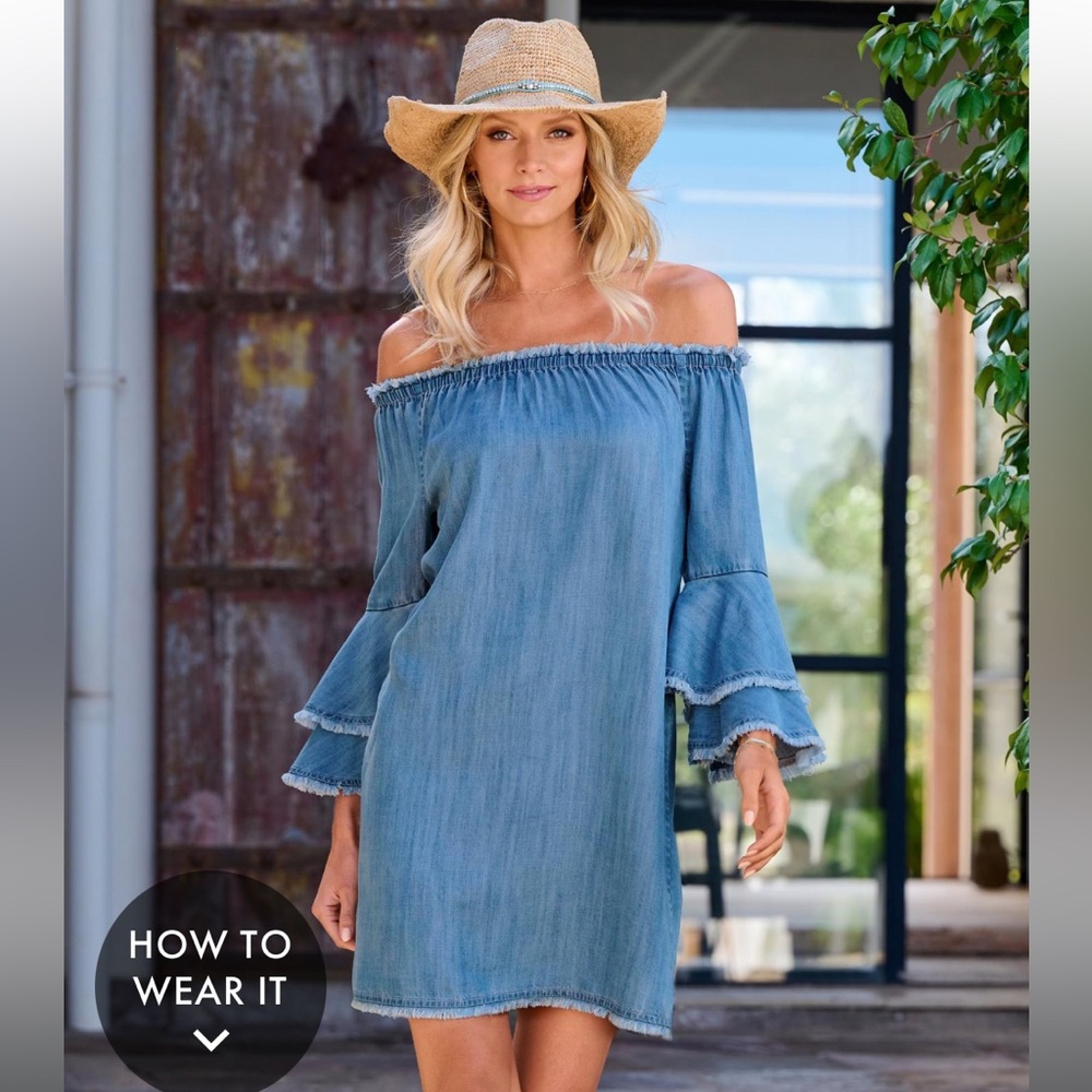 Summer Essentials Tencel Off The Shoulder Dress Medium Wash Size Large